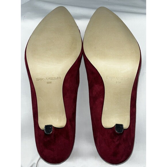 Enzo Angiolini Red Suede Pleated Toe With Bow Woman’s Heels Size 9.5 M - Picture 11 of 15